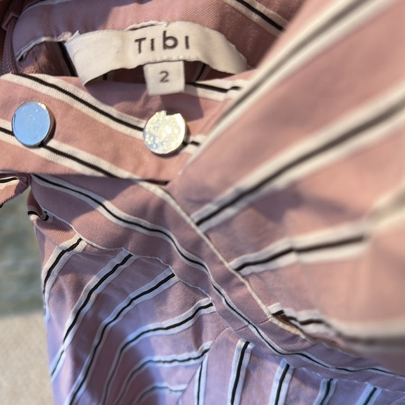 Tibi pink/white/black striped bib back cut out snap closure dress size 2 - Picture 2 of 4